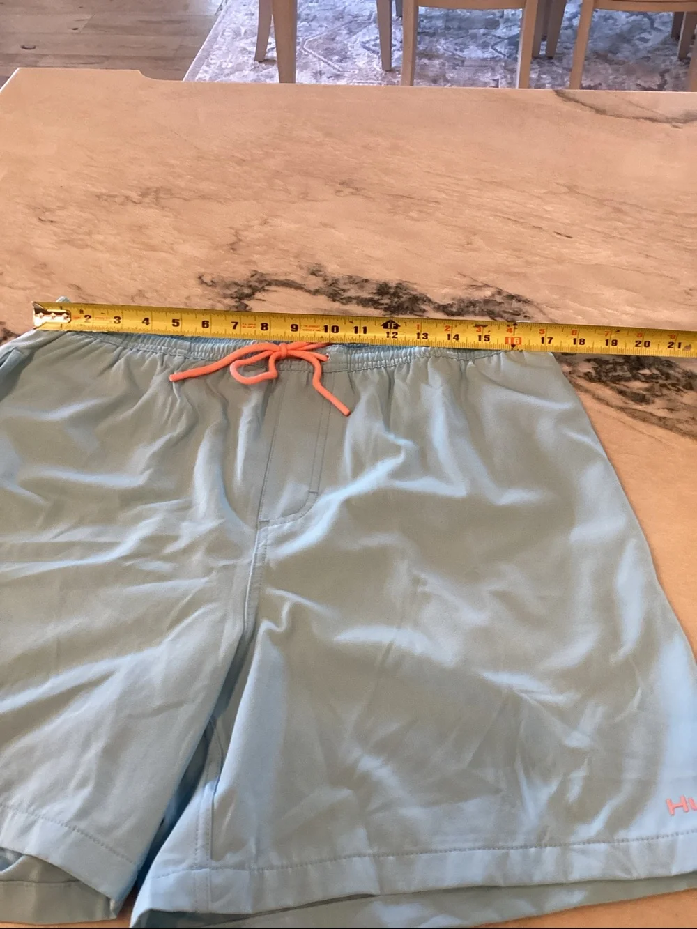 Huk Light Blue Swim Trunks with Coral Drawcord